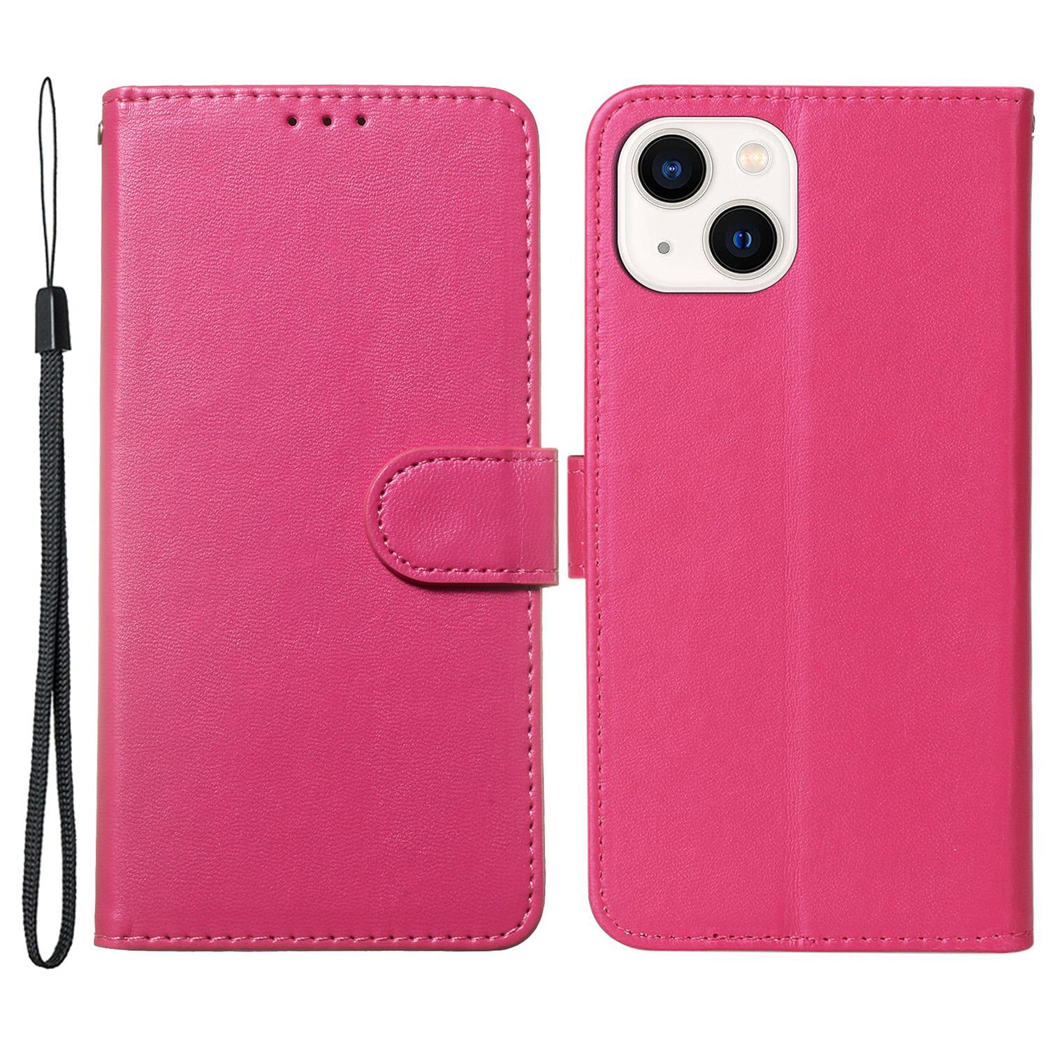 

Flip Stand Shell for iPhone 15 Plus Solid Color PU Leather Wallet Cover Phone Case Rose
