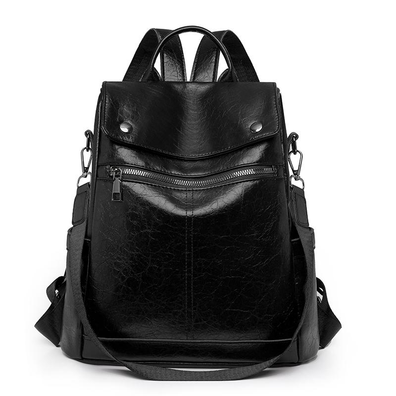 Anti-Theft Travel Backpack Women s Soft Leather Backpack Color Block Student Schoolbag Multifunctional Shoulder Bag чёрный