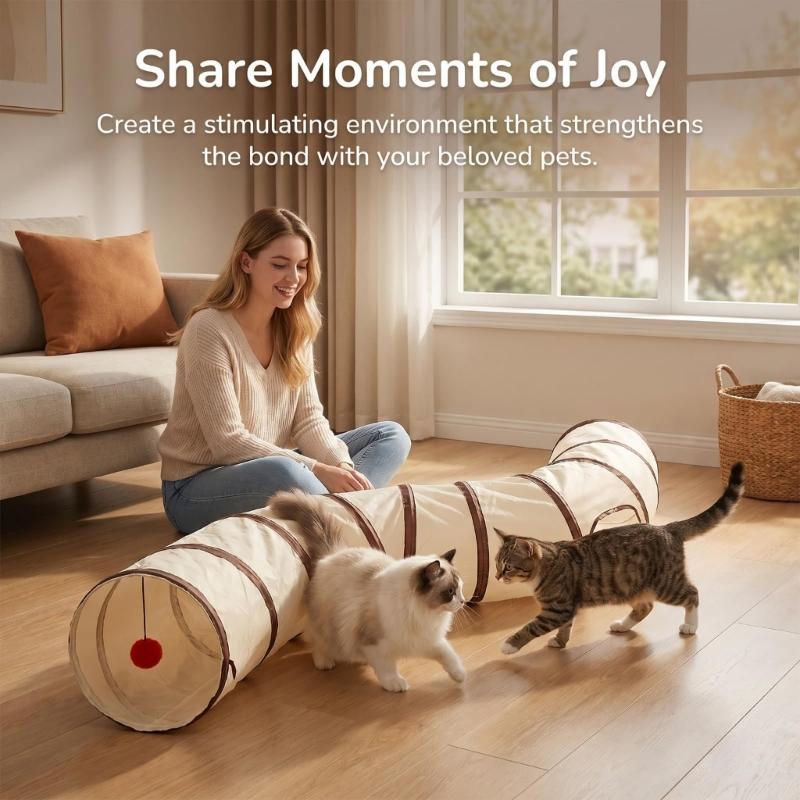 Fabric Tunnel Runner for Small Animals in Rooms, Arched Activity Passage with Suspended Toy Detail for Daily Exercise, Stalking and Rest Time