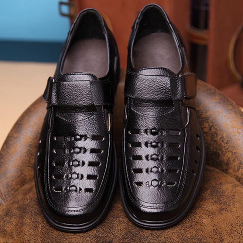 Summer Shoes Men Sandals Cow Leather Casual Shoes Brand Male Sandals Non-slip Black Brown K172