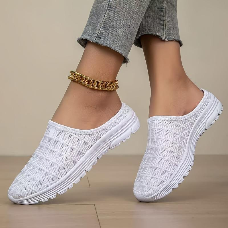2025 Large-sized Women's Shoes, Mesh Summer Sandals, Half-flip-flops, Casual and Lightweight, Wedge Heel One-shoulder Flip-flops