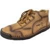 Men's Shoes Short Boots Autumn Sewn Leather Boots High Top Leather Flat-soled Outdoor Workwear and Casual Shoes Large-size Board Shoes