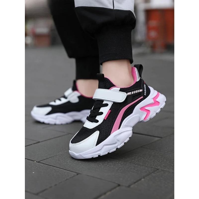 Children's Casual Pink Girls' Mesh Breathable Shoes, Fashionable Lightweight Running Shoes Teenagers Aged 7-15, Children's Sports Shoes for Girls