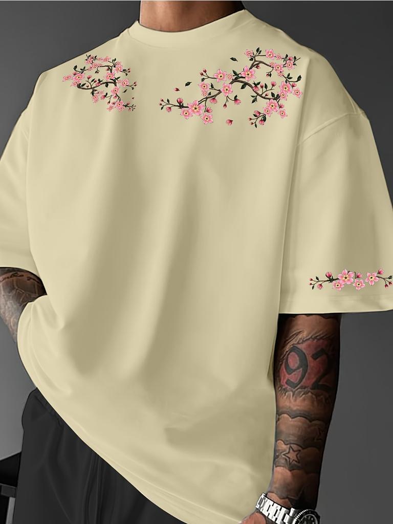 The New Men's T-shirt for the Summer Features a Casual Fashionable Comfortable and Breathable 3D Flower Pattern Print