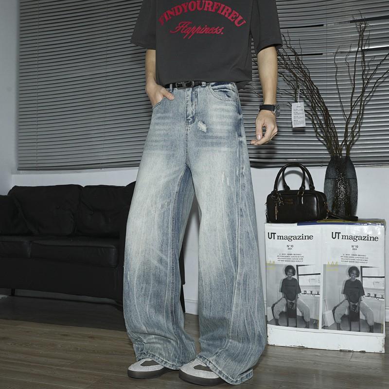 Vintage Washed Wide Leg Straight Cut Denim Jeans Men Women Comfortable Loose Fit Fall Winter