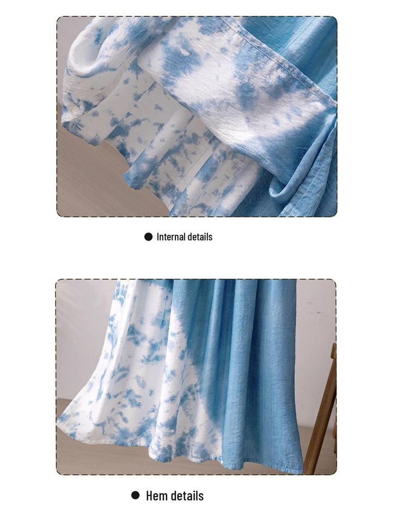 Yunnan Tie-Dye Lace-Up V-Neck Summer Dress for Women