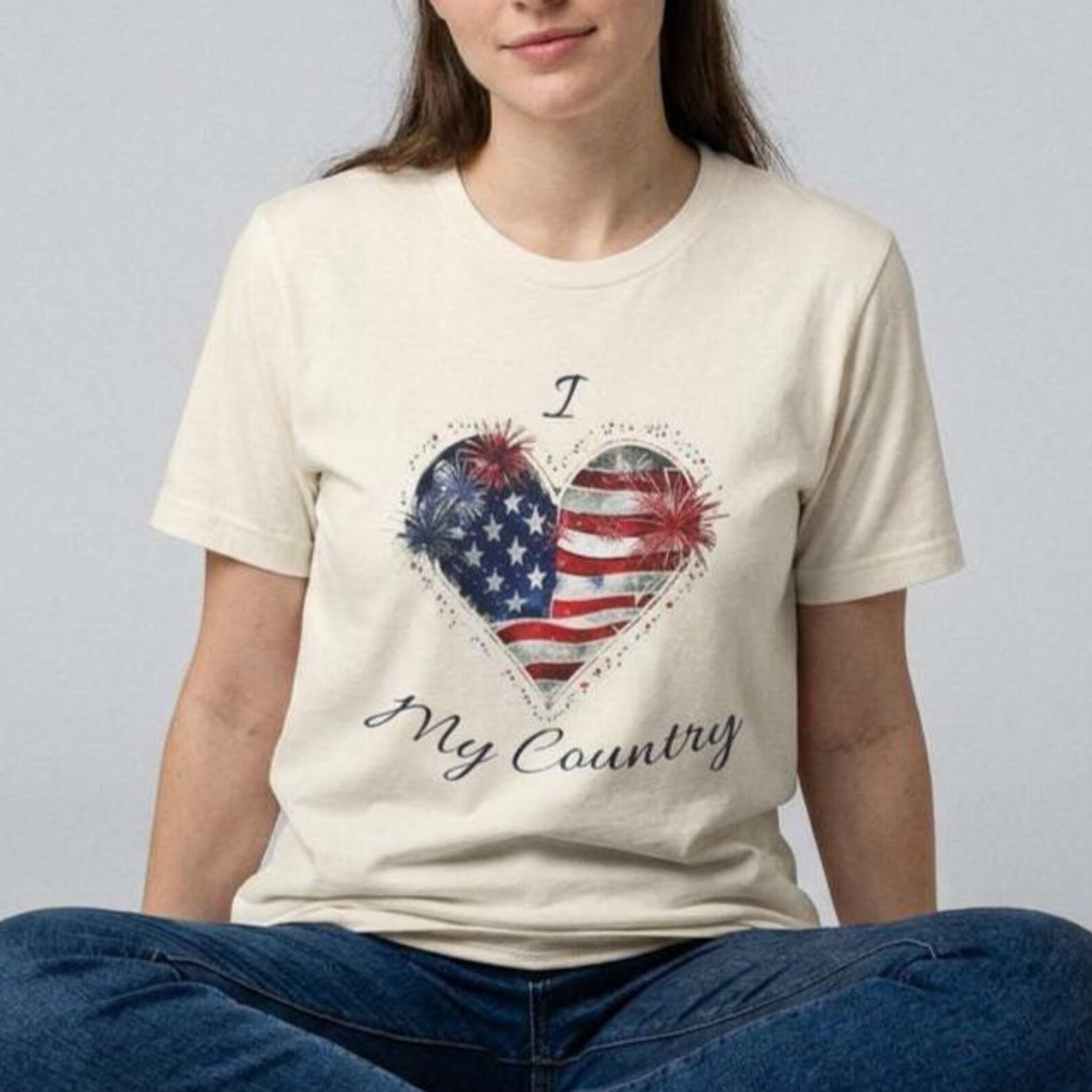 I Love My Country heart flag T-Shirt | American flag patriotic tee 3XL