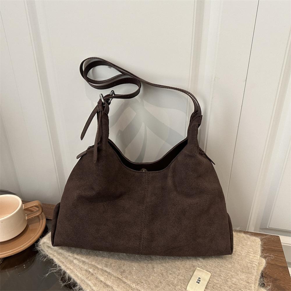Große Kapazität Vintage Wildleder Textur Schultertasche mit oberem Griff für Damen Herbst Winter Einfach Vielseitig Pendler Handtasche