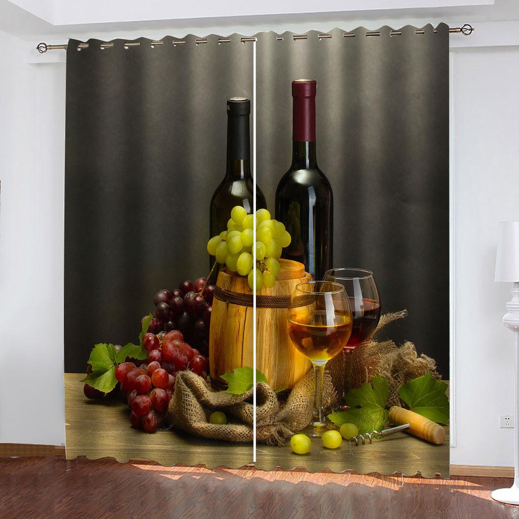 

Непрозрачная штора для спальни 3D Пиво Виноград Вино 2 панели Шторы с принтом для гостиной Защита от солнца и приватности Домашний декор W70xH160cmx2&Grommet Top