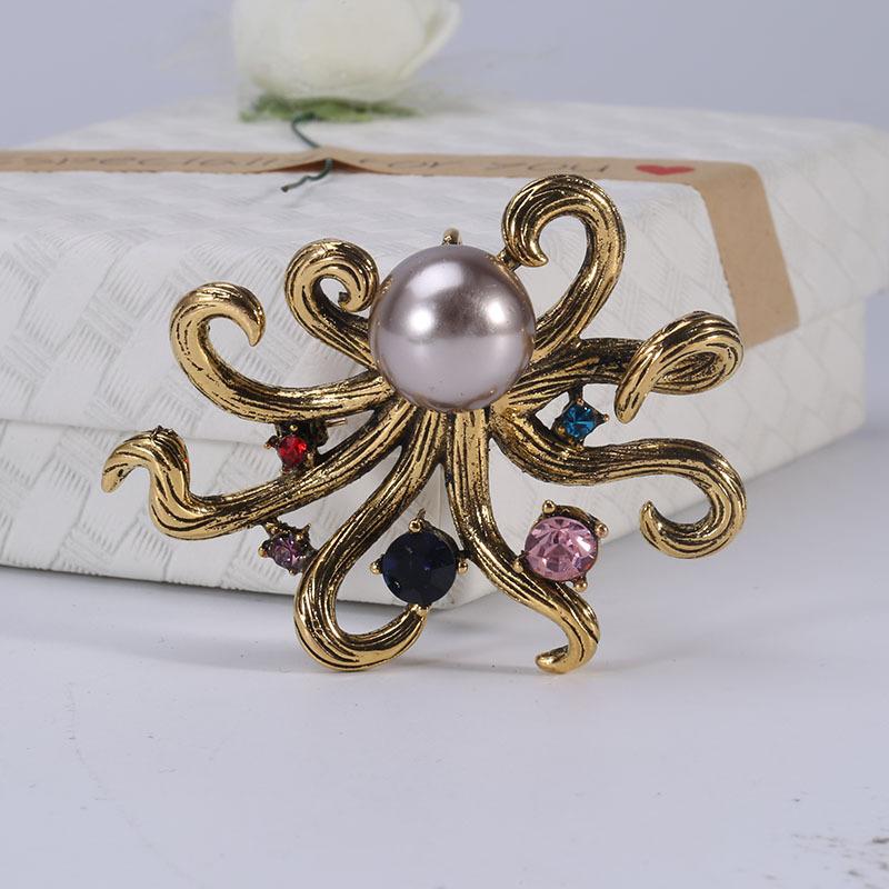 Creative Personality Octopus Octopus Pearl Rhinestone Brooch Clothing Accessories