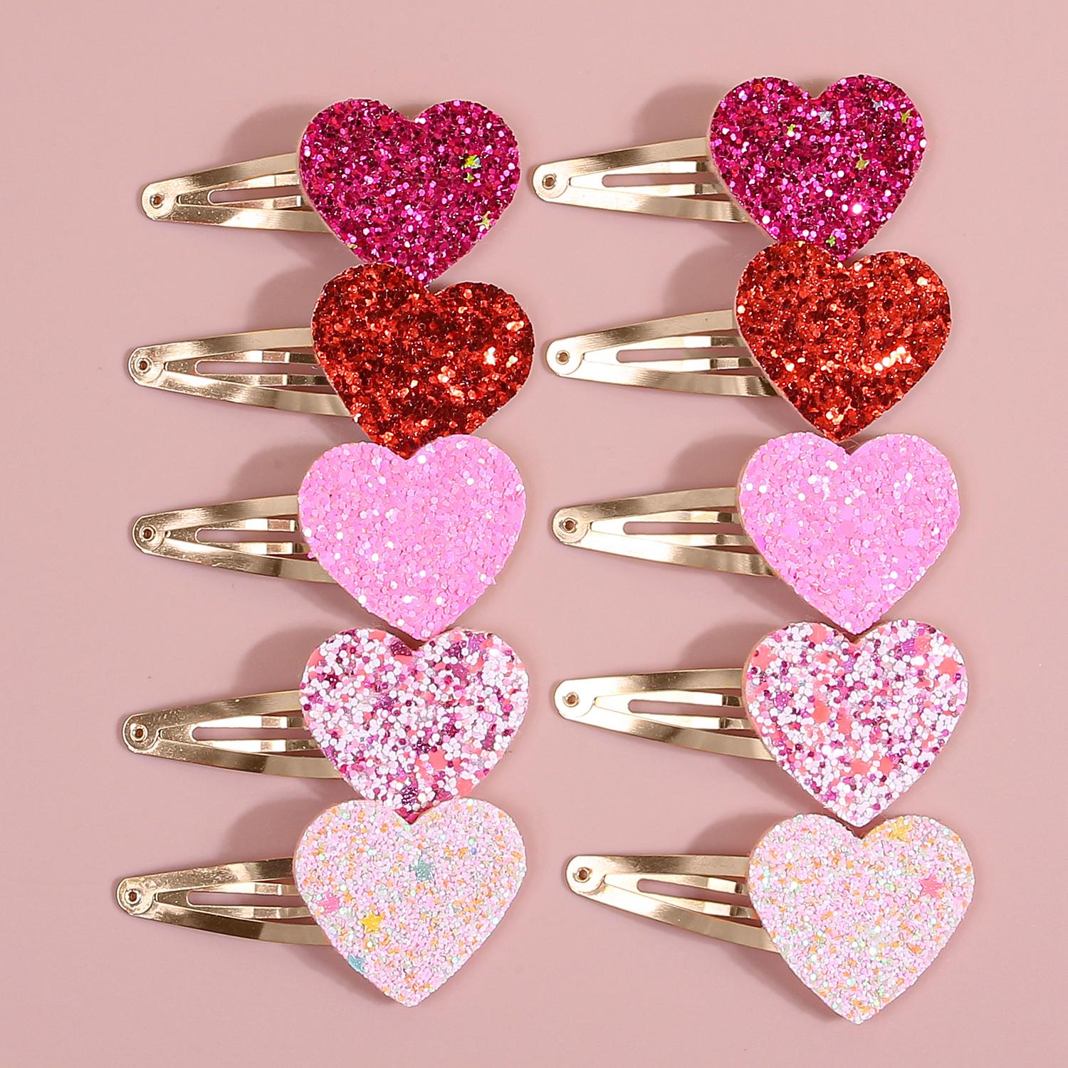 

10pcs Sparkly Heart Hair Clips Girls Valentine s Day Hairpins Glitter Pink Red Heart Shaped Hair Clips Children Kids Headwear