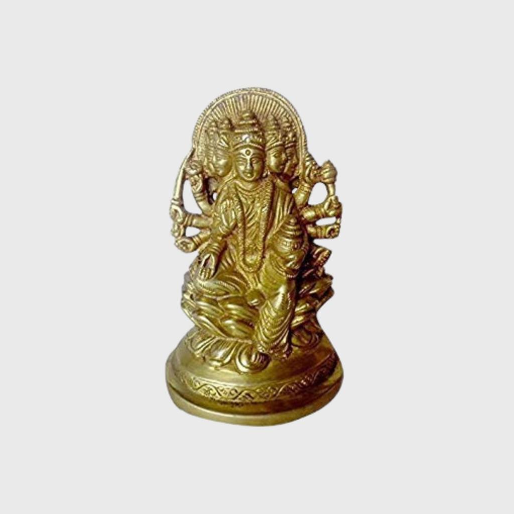 Ashtadhatu Sárgaréz Készítésű Gayatri Mata Szobor, Istennő Gayatri Maa Szobor, Méret - 18 Cm
