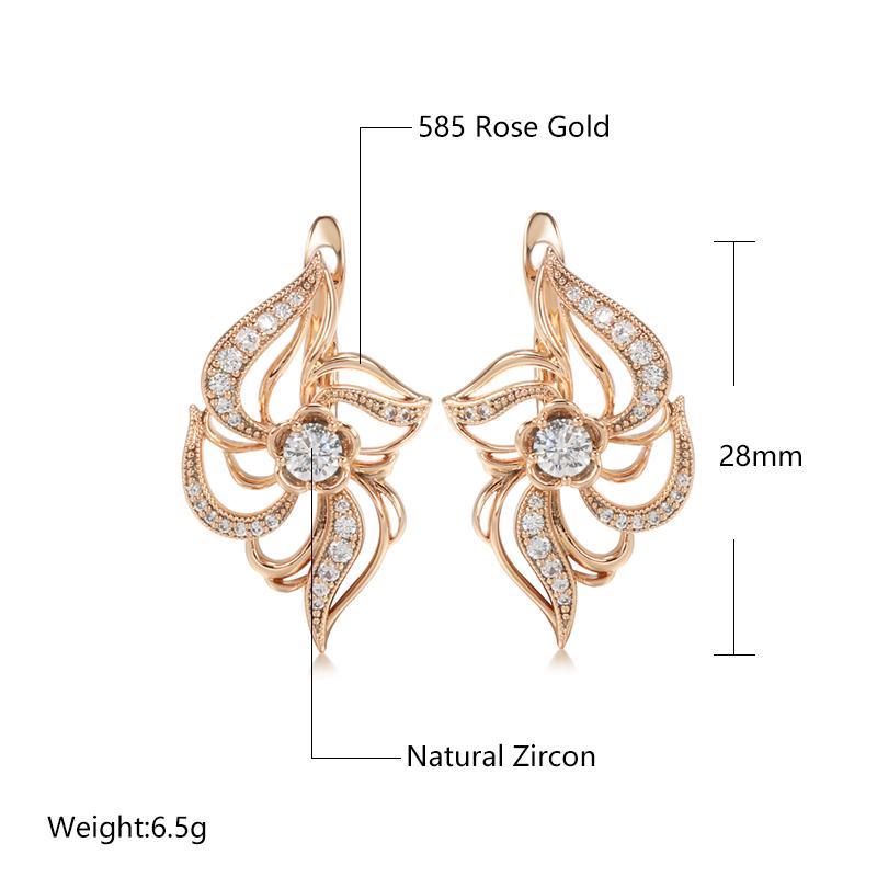 Luxury Boho Rose Gold Earrings For Women Micro-Wax Inlay Natural Zircon Crystal Earrings Flower Bridal Wedding Jewelry