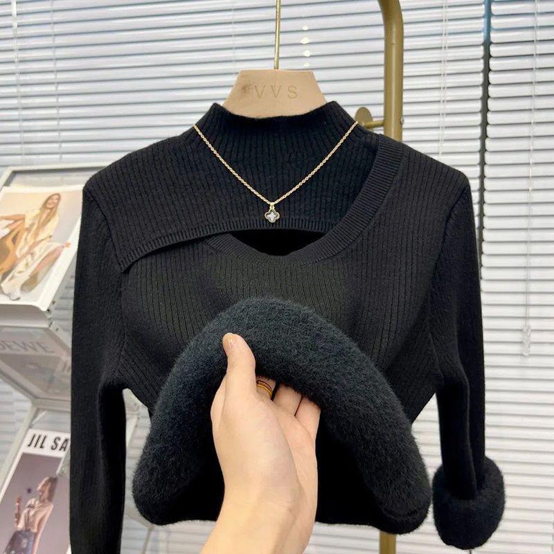 

Women s Fleece-Lined Knitwear: German Velvet Sweater - Cozy, Thick, and Perfect for Autumn/Winter Medium чёрный