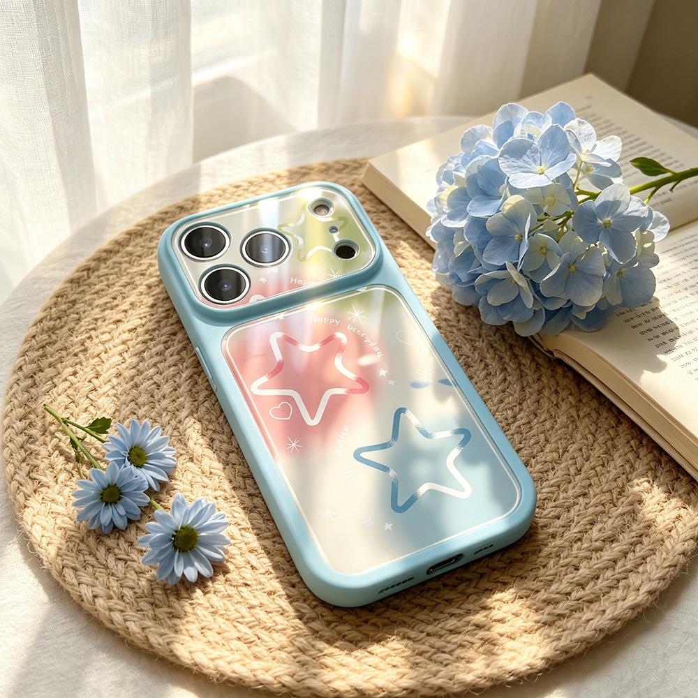 Ins Colored Stars Apply To Apple 16Pro Silicone Imitation Glass iPhone17 Protective Case 15 Mobile Phone Case 17pm