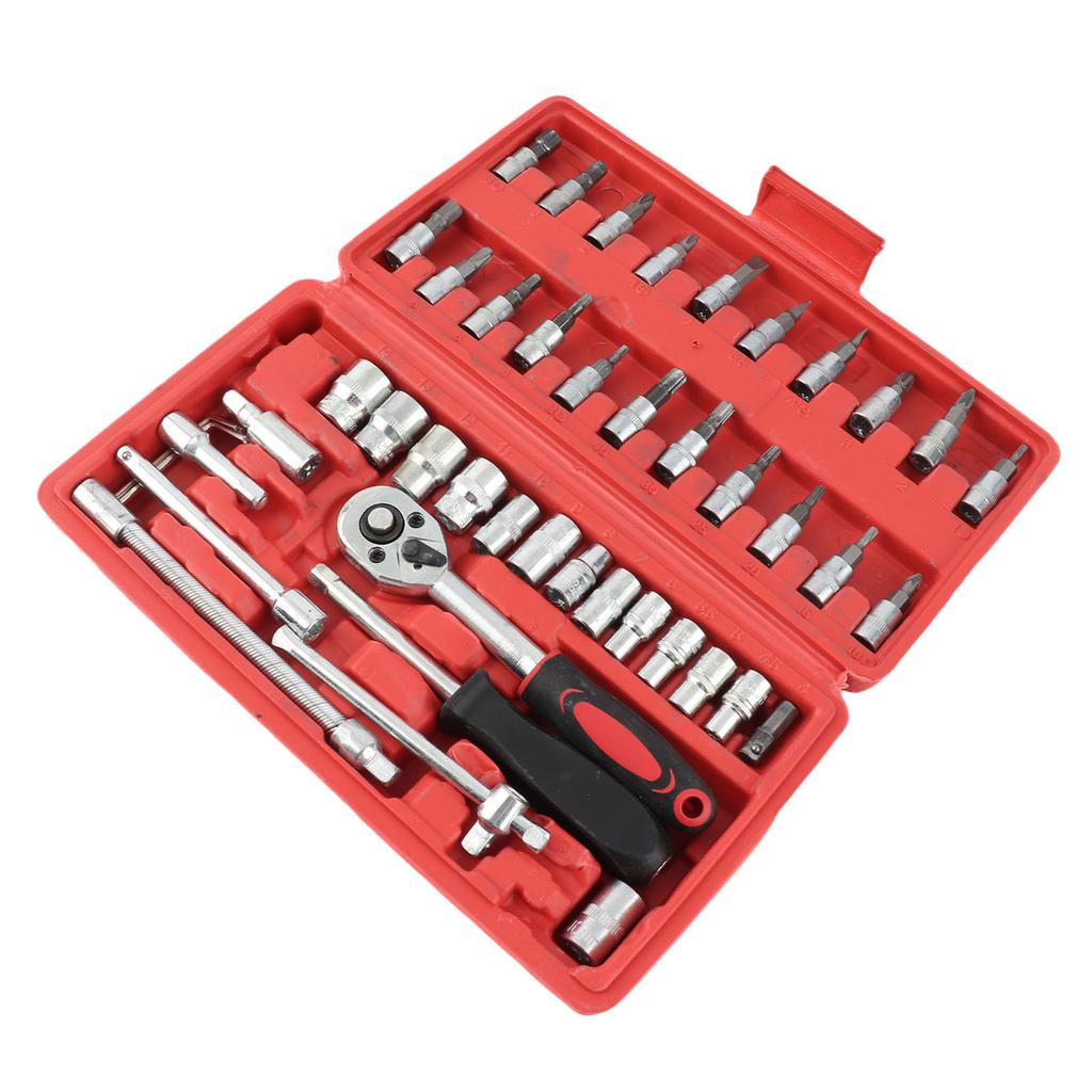 46PCS Vehicle Repair Ratchet Screwdriver Tool Complete Polished Surface for Motorcycle Bicycles