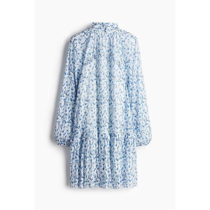 

HM 2025 Women s Clothing Fall New Arrival Pleated Jersey Dress 1273625 White/Blue Florals 155/80