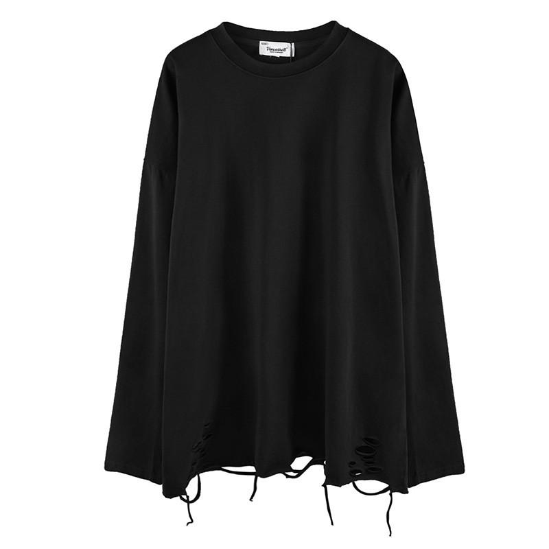 Unisex Streetwear Distressed Oversized Cotton Long