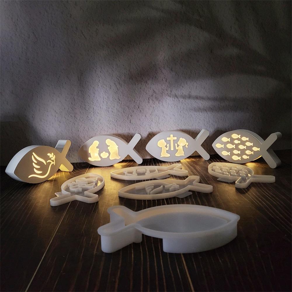 Fish Projection Light Ornament Cement Plaster Drip Mold DIY Silicone Mold Home Decoration