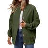 Women's Fashionable Solid Color Long Sleeved Button Jacket With Baseball Stand Up Collar Pocket Casual Jacket