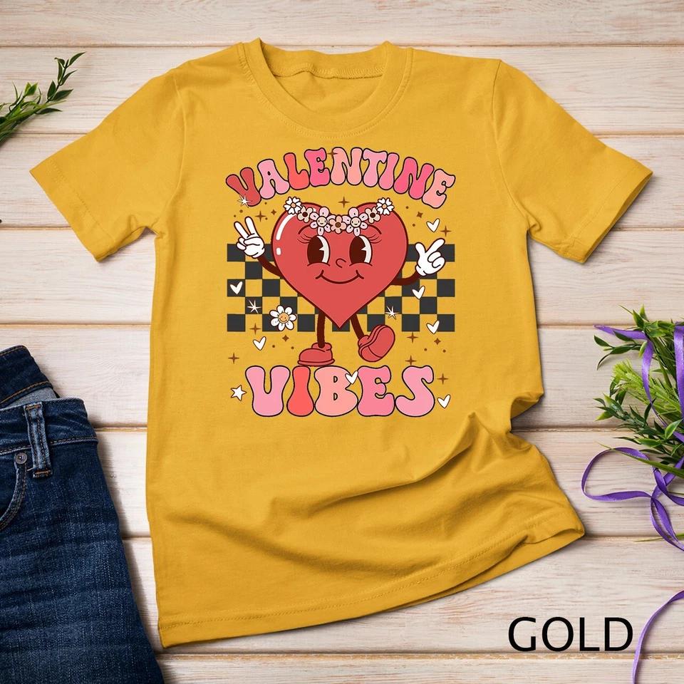 Groovy Checkered Valentine Vibes Valentines Day Girls Womens Unisex T-shirt 3 3XL