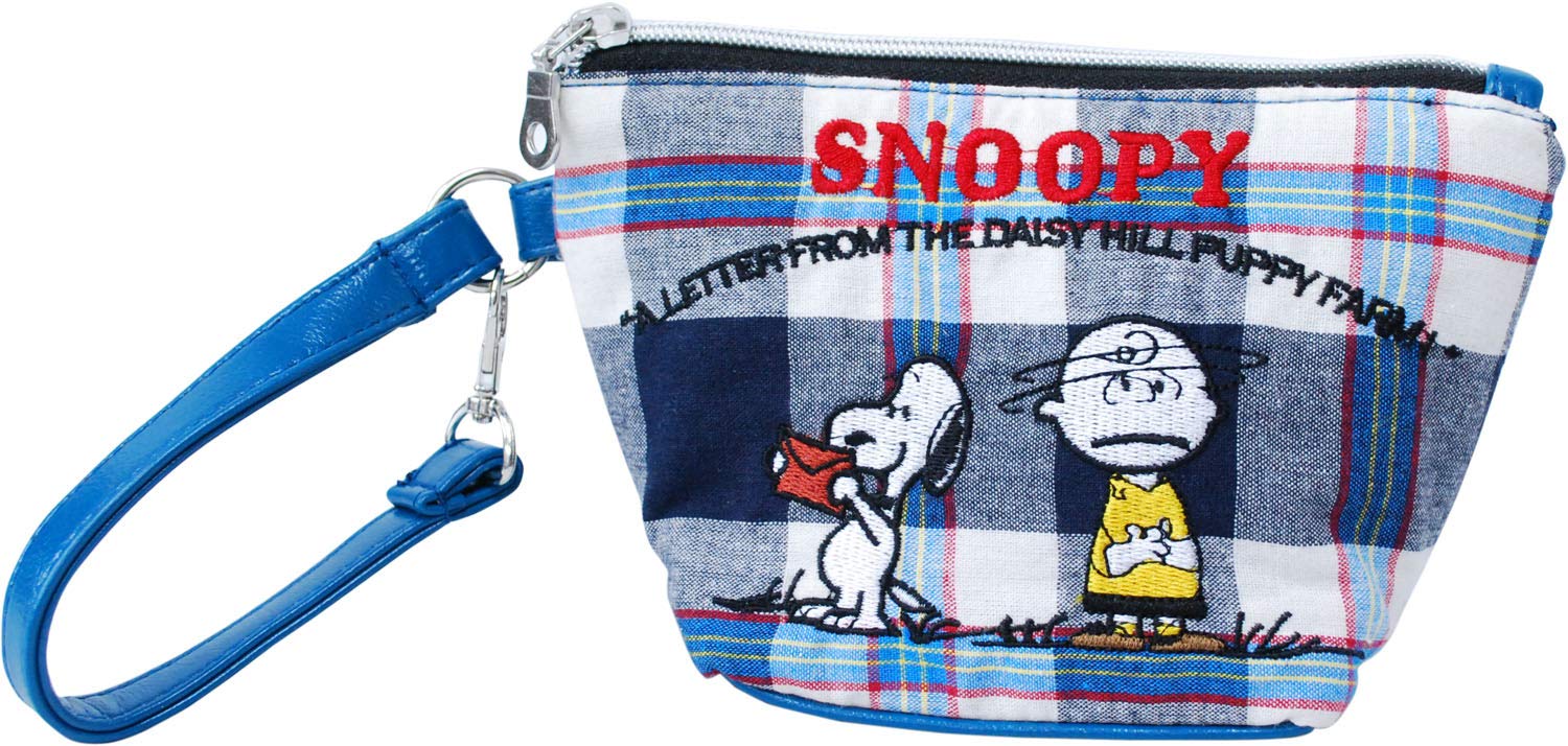

Embroidered Plaid Letter Boat Pouch Clutch Navy [Snoopy] spr-066
