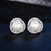Huitan Shiny Imitation Pearl Stud Earrings Fashion Cross Design Aesthetic Women Ear Piercing Accessories Wedding Party