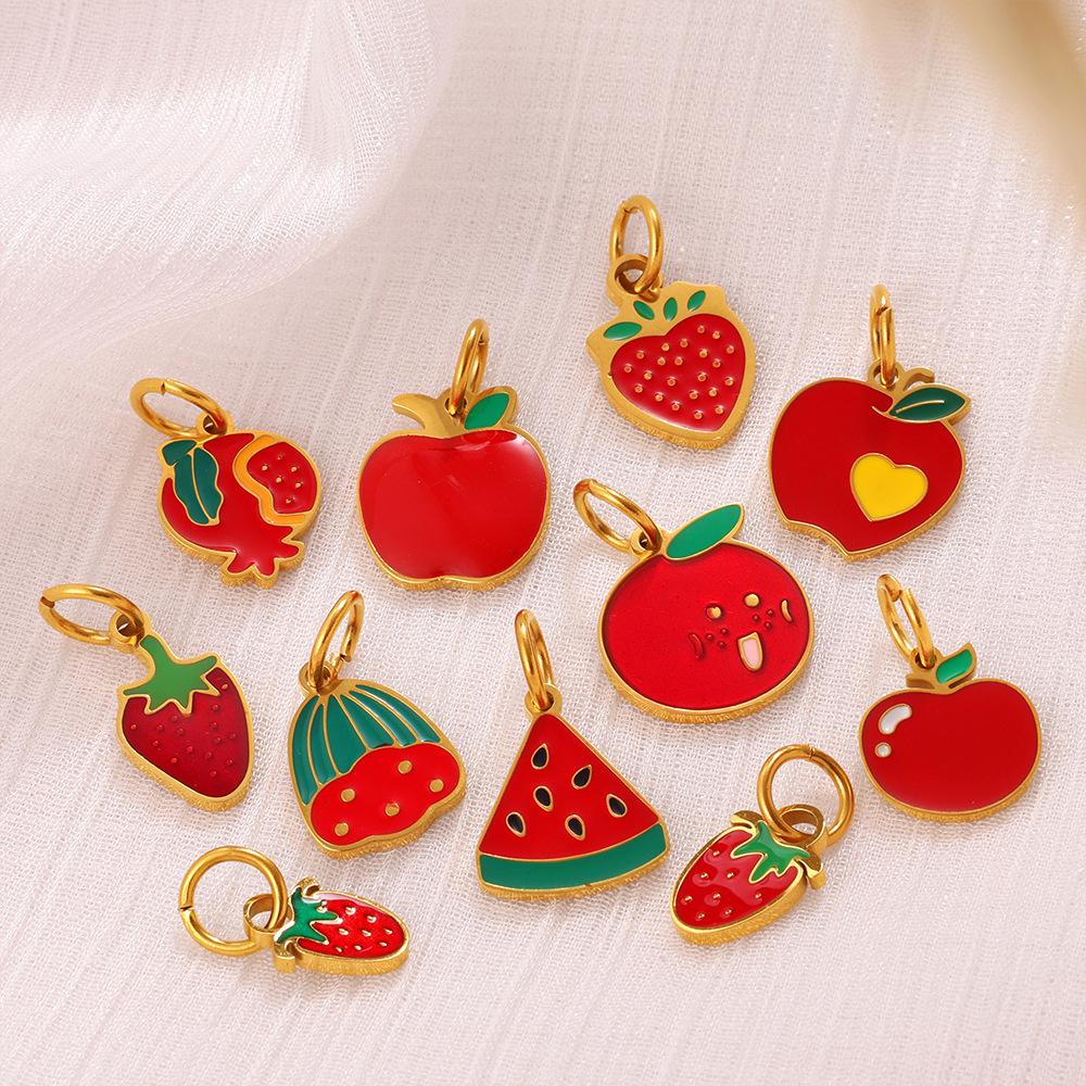 2026 Creative Simple and Versatile New Small Fresh Pendant Colored Dripping Strawberry Apple Cute Pendant Female