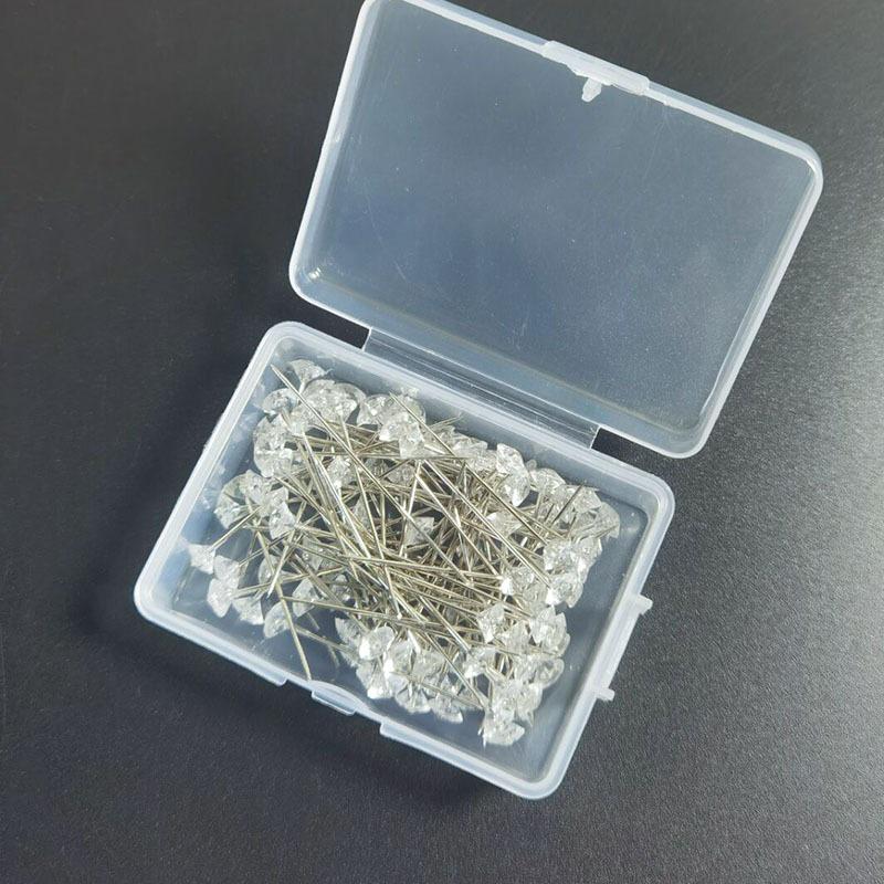 Clear Floral Head Pins - 6x38mm, Box of Diamond-Shaped Push Pins for Wedding Bouquets