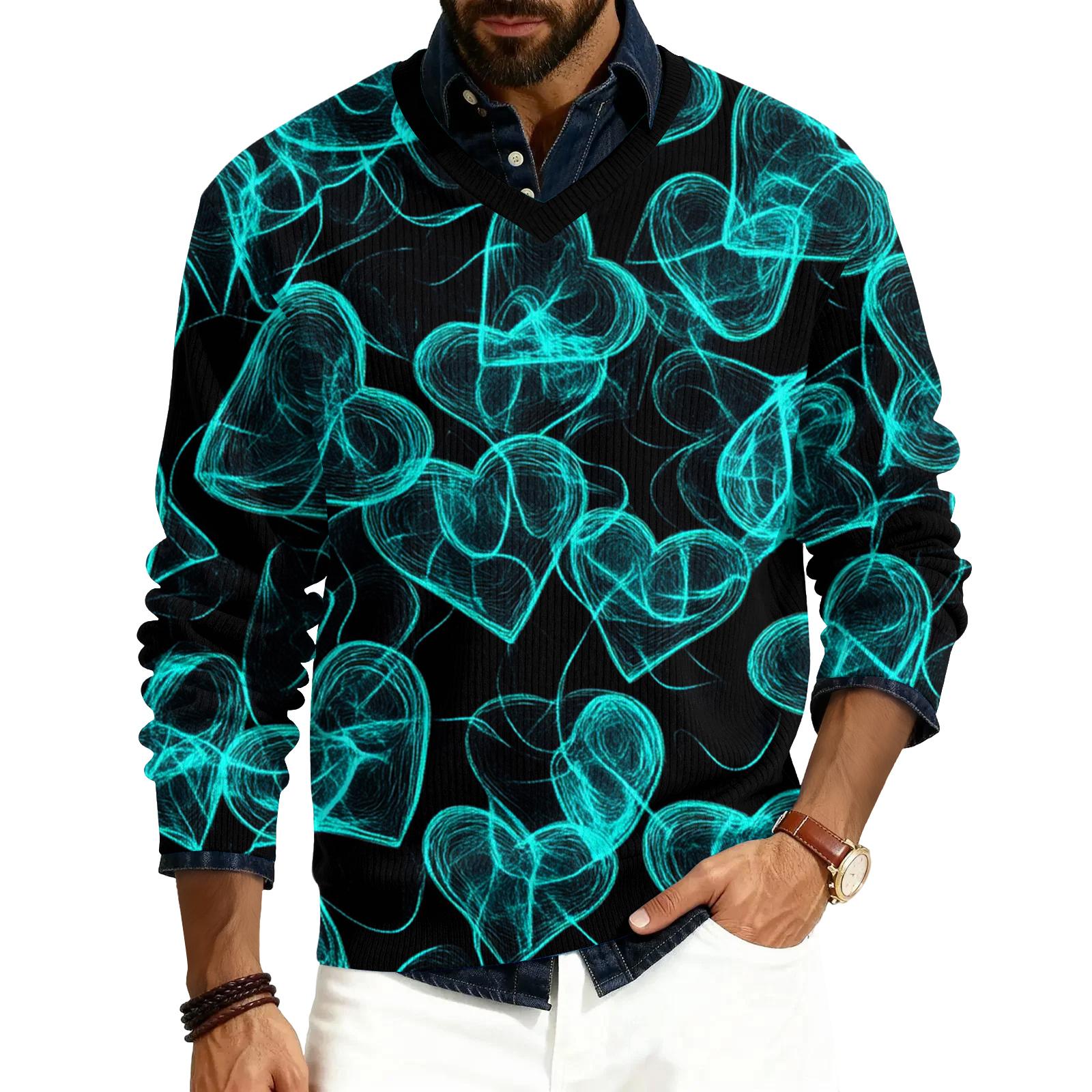 

Мужской пуловер с V-образным вырезом, длинными рукавами и рубчатой вязкой L чёрный