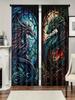 Set Of 2 Vivid Dragon Printed Curtains Polyester Drape Halloween Home Decor Curtain Light Blocking With Rod Pocket