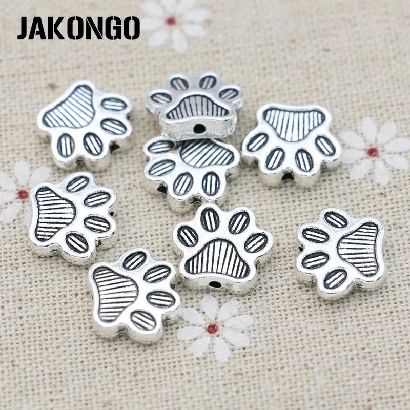 10Pcs Dog Paw Footprint Spacer Beads Antique Silver Plated Loose Beads For Jewelry Making Bracelet Accessories Diy