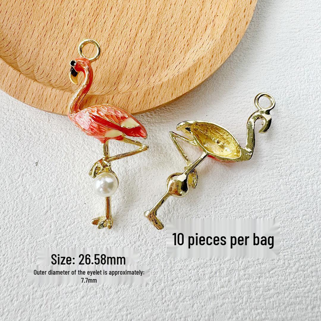 Korean Semi-Stereoscopic Flamingo Pendant: K Gold Oil-Dripped Alloy for DIY Jewelry & Bracelets Price for 1 pack (10 pieces)
