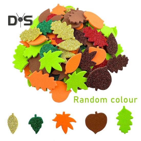 500Pcs Foam Stickers Maple Leaf Self-Adhesive Glitter Fall Stickers Kids DIY Crafts Party Supplies for Thanksgiving Harvest Decoration