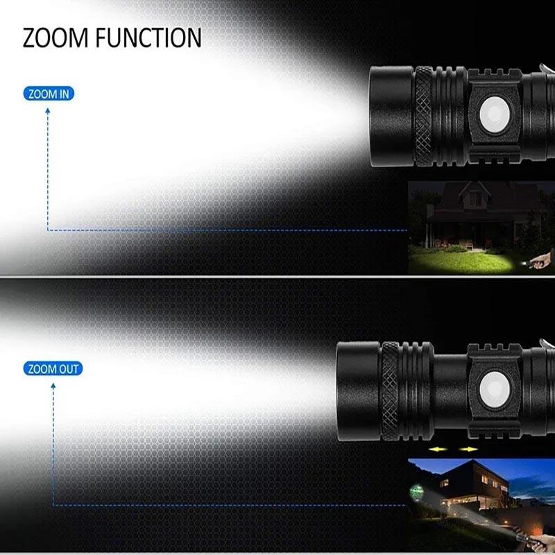 Aluminum Alloy Portable Torch Powerful LED Flashlight USB ReChargeable Outdoor Tactical Zoom Camping Waterproof Flash Light