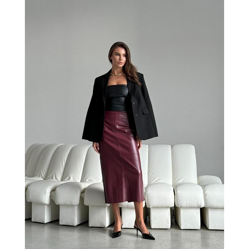 Jupe d'hiver mi-longue fendue taille haute pour femme