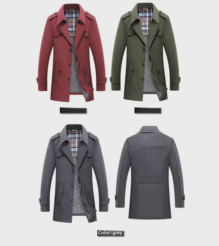 Men's Mid-Length Business Casual Windbreaker Jacket - Spring/Autumn, Anti-Wrinkle, Dad's Style, Plus Velvet Trend.