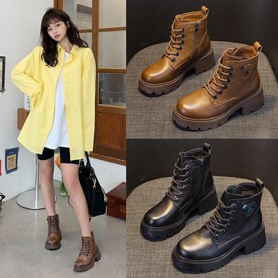 Bottes Martin style britannique pour femme - Mode automne/hiver 2025, cuir, semelles épaisses, bottes rétro à plateforme