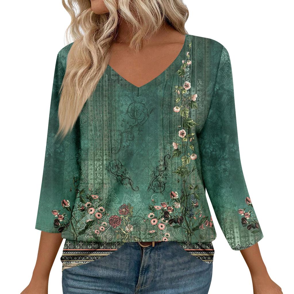 Damenmode Lässige 3/4-Ärmel-Oberteile Plissee-Modekleidung T-Shirt-Oberteile