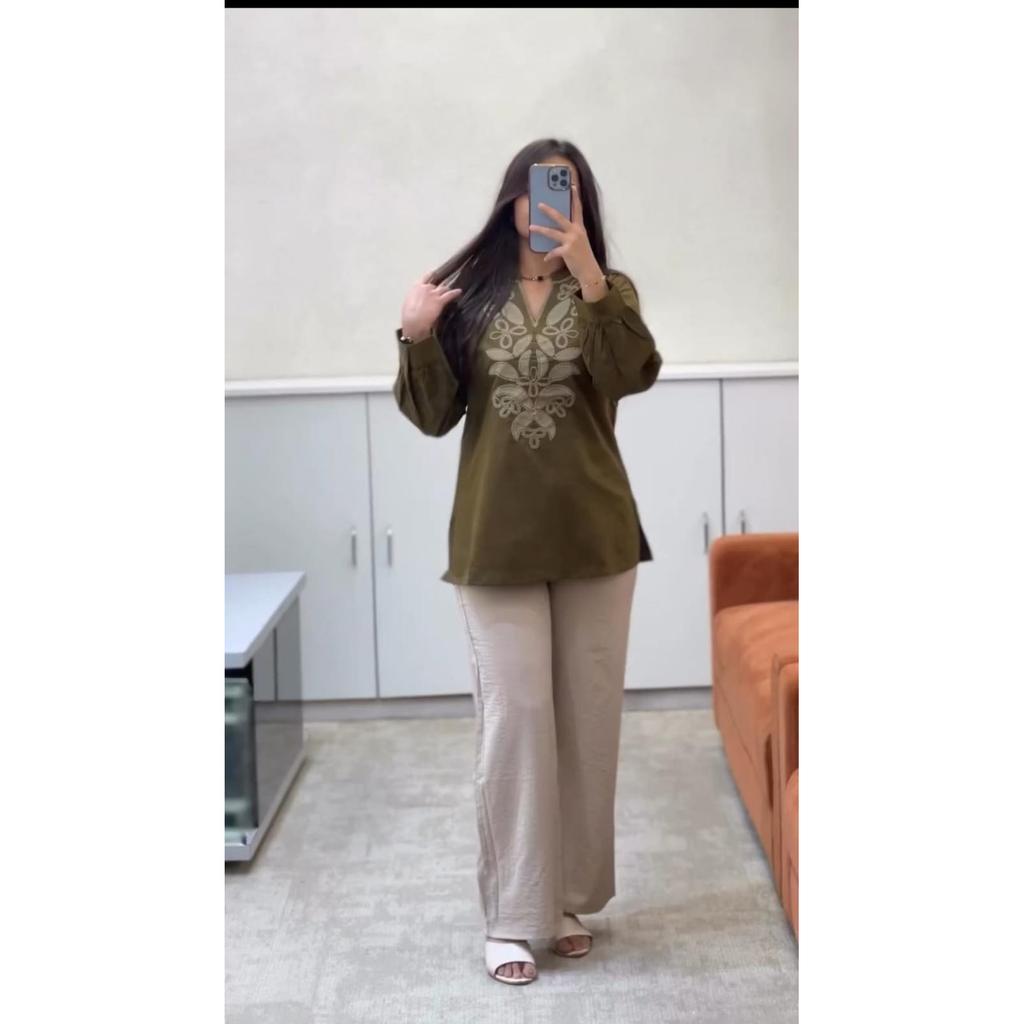 Czysta bawełna Haftowana Kurti z Zestawem Spodni Indyjski Bollywood Top Kurta Zestaw Sznurkowy