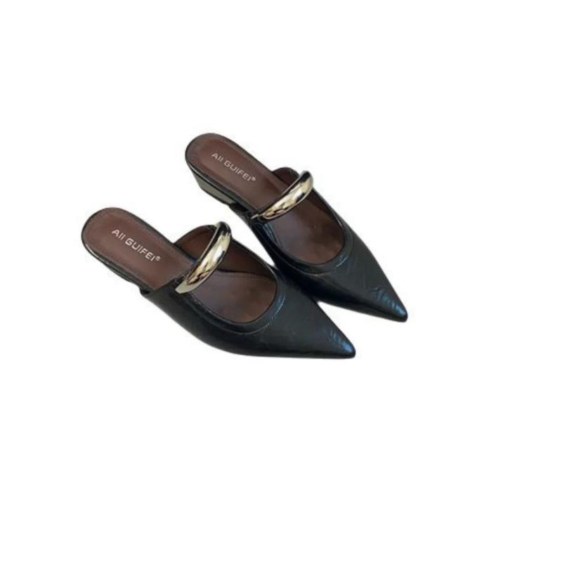 Summer new silver outer wear bag head half slippers light mouth pointed head wedge heel middle heel fitting room shoes new products