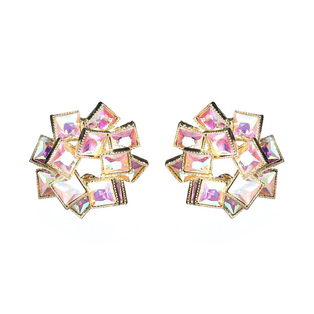 European and American Luxury Colorful Rhinestone Flower Stud Earrings for Women