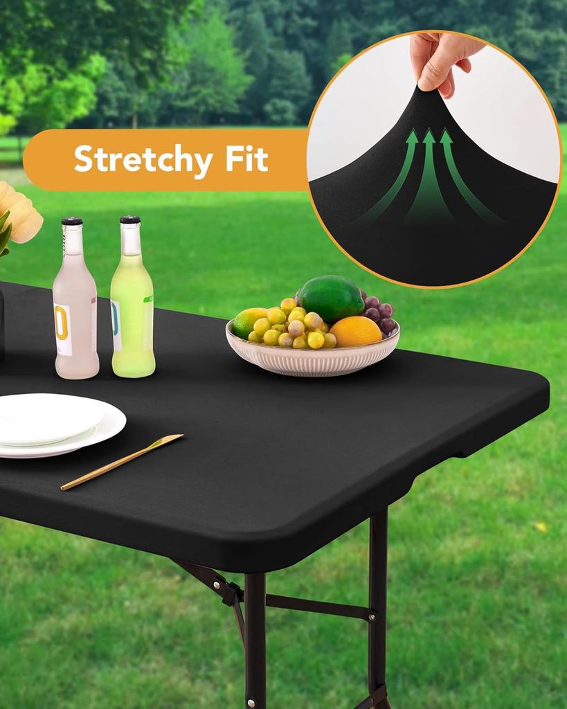Fitted Tablecloth Rectangle Tablecloths, Elastic Stretch Folding Table Top Cover Reusable for Outdoor Picnic Camping Party Event