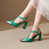 Fashion 2025 New Women Pumps Shoes High Heel Genuine Leather Fashion Casual Summer Sexy Square Toe Office Shoes Sandal Party Woman 34-41