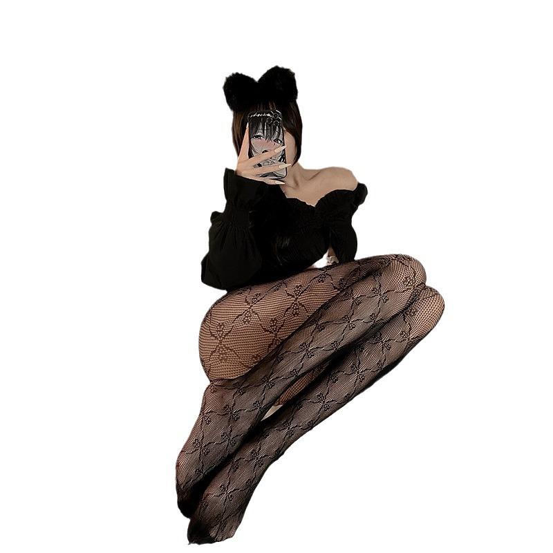 New Lolita Retro Flower Vine Mesh Socks Female Sexy Bow Hollow Lace Internet Celebrity Pantyhose A103