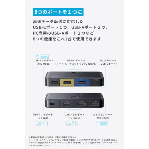 Interruptor USB Anker (5Gbps, Para PC de Mesa e PC Notebook) Switcher 8-em-1 2 Portas de Entrada USB-A (Para PC Notebook e PC Desktop) Porta USB-C Equipada com USB