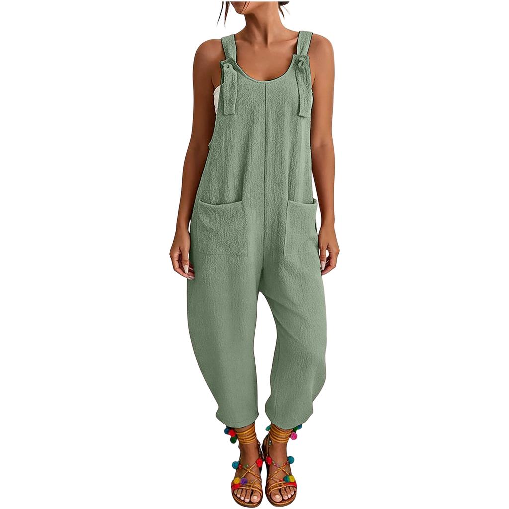 Women's Spring Jumpsuits Adjustable Strap Vintage Color Sleeveless Pants With Pockets