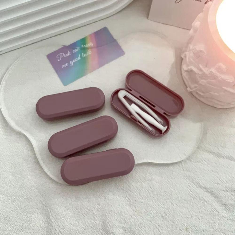 Candy Color Contact Lens Case Kit Portable Retro Contact Lens Inserter Frosted Finish with Tweezers and Suction Stick