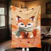 1PC Autumn FoxOutdoor Flannel Blanket - Soft Plush Decor for Picnics, Camping, Bedroom, Playroom, Office, or Lunch Break 1349A