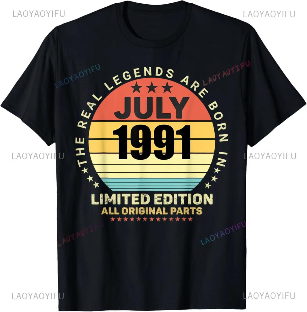 Vintage 1991 Oneck TShirt 34 Yrs Old Bday Unique Printed Tee TShirt Clothing Camisas Ropa Hombre Shortsleev Casual Tops